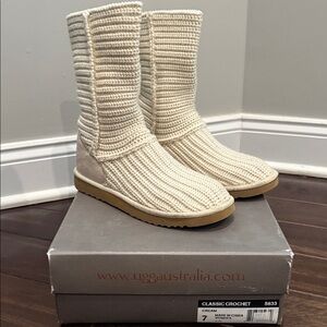 UGG Classic Crochet Cream Knit Boots